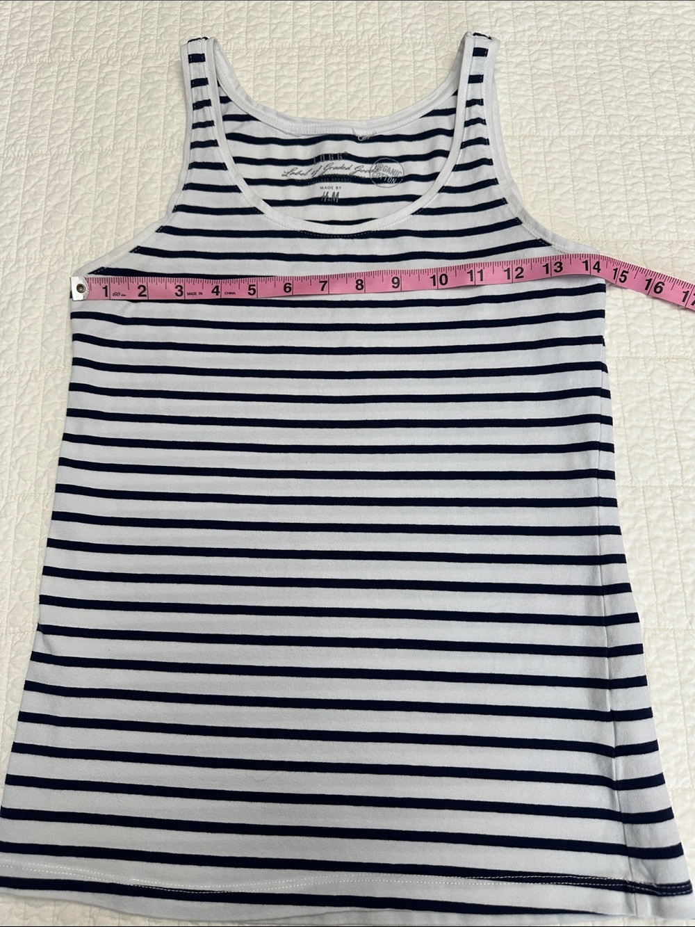 Organic Cotton Medium Tank Striped Navy White Tank Top Women's Casual Scoop Neck - Picture 4 of 6